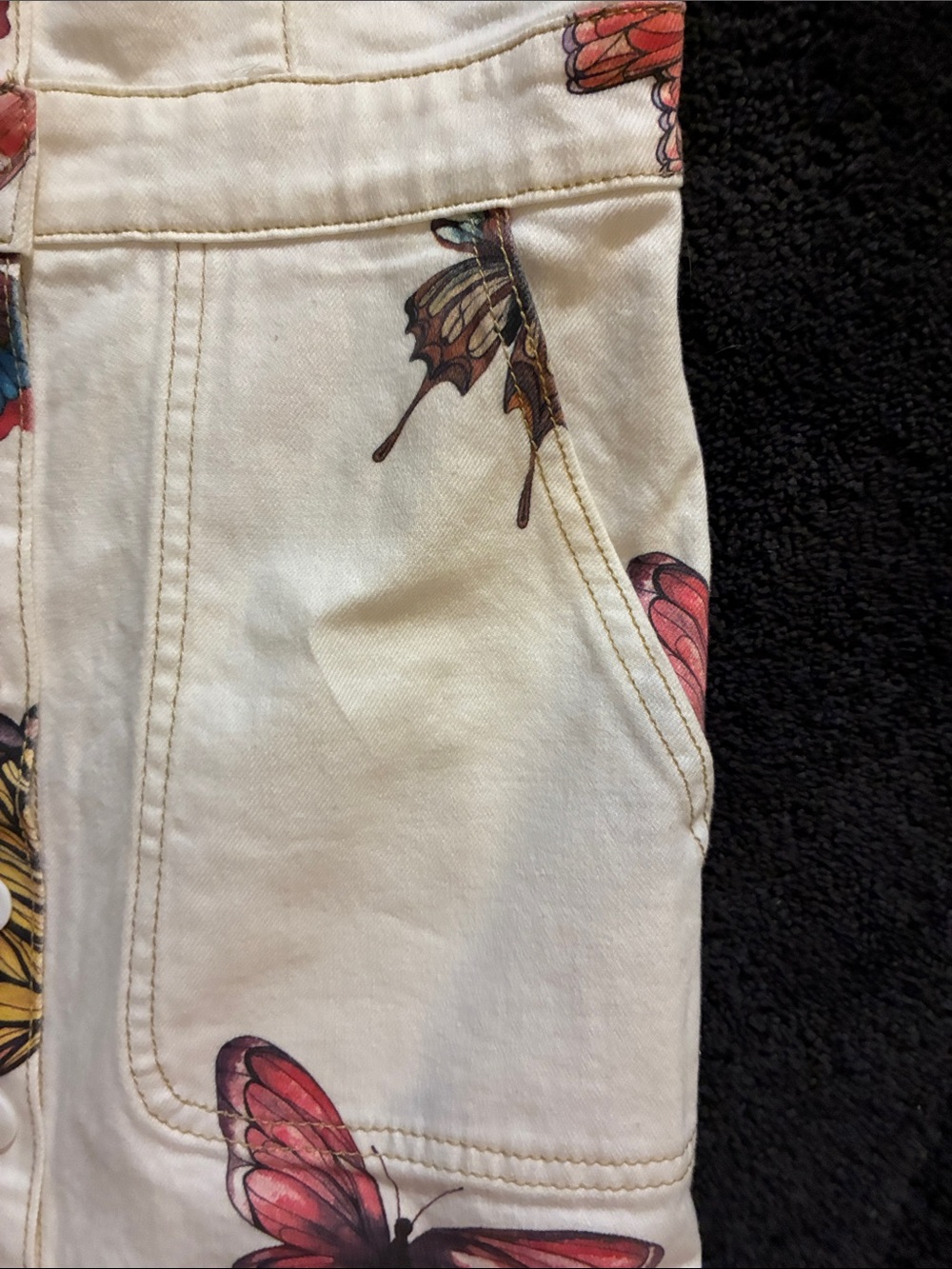 Rachel Antonoff Cream Button-Front Apron Dress Pockets w/Butterfly Print size 0 - Picture 6 of 13